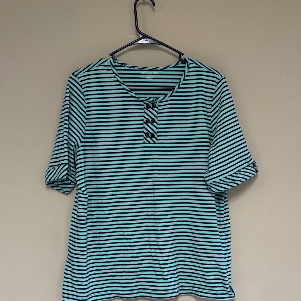 Appleseed's Black and Blue Striped Short Sleeve Tee